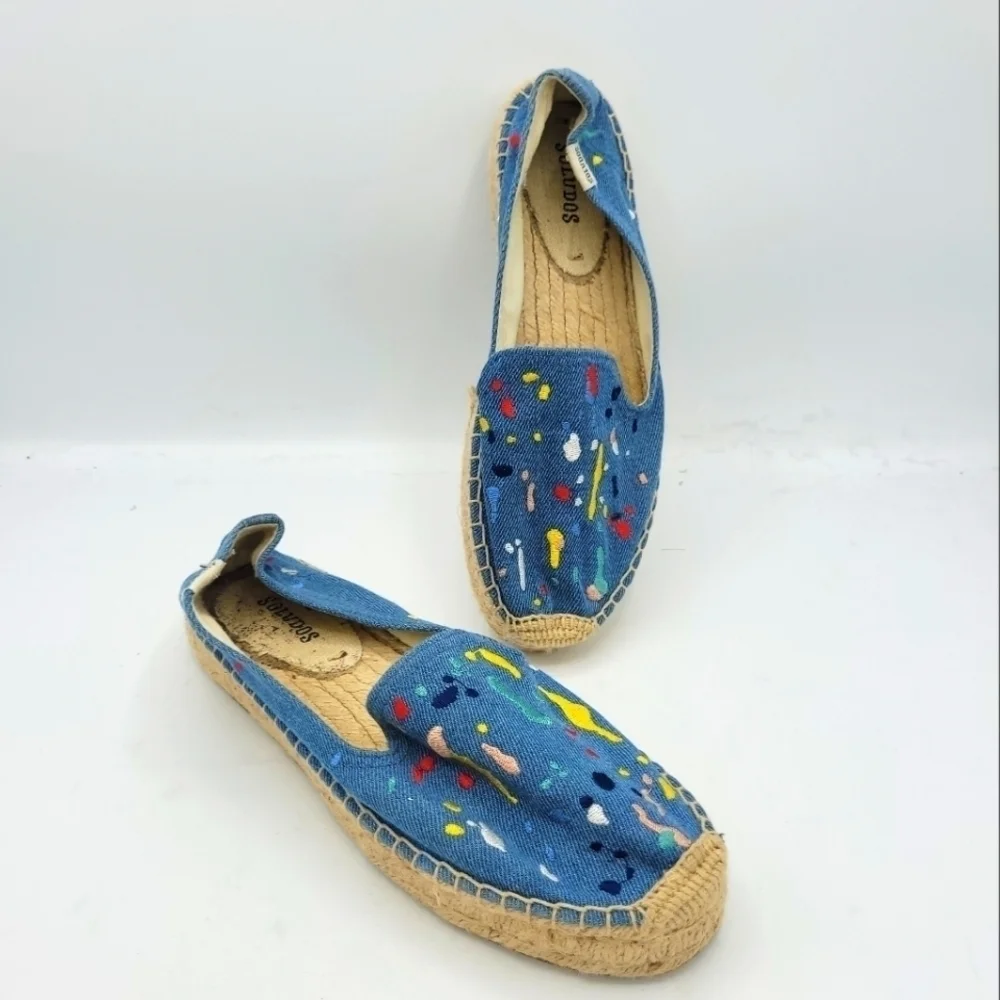Soludos Multicolor Paint Splatter Espadrilles Flats Size 7.5